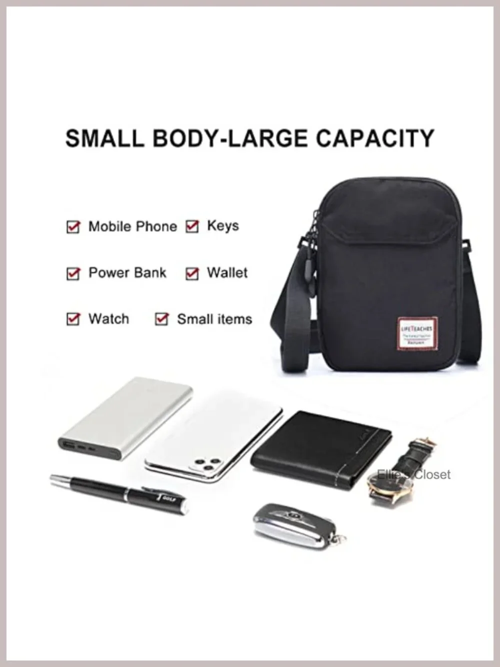 Mini Crossbody Bag Messenger Satchel Water-Resistant Nylon Adjustable Strap
